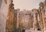Gail Howard in Lebanon  1968. Gail Howard inside the 2000 year-old Temple of Bacchus at Baalbeck in the Bekaa Valley of Lebanon.