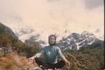 Gail Howard in New Zealand  1963. Gail Howard resting in a yoga posture after hiking up Mount Cook in New Zealand's South Island.