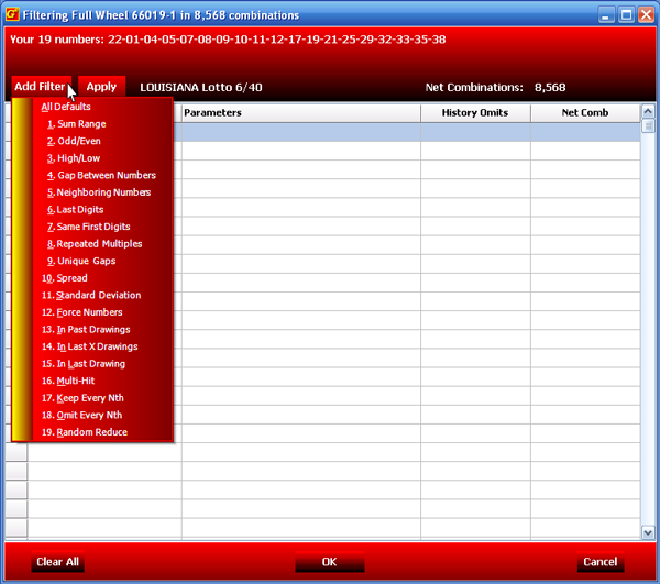 Filtering Full Wheel Generator Filtering Options