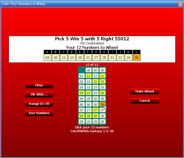 Filtering Full Wheel Generator Enter Your Numbers Screenshot