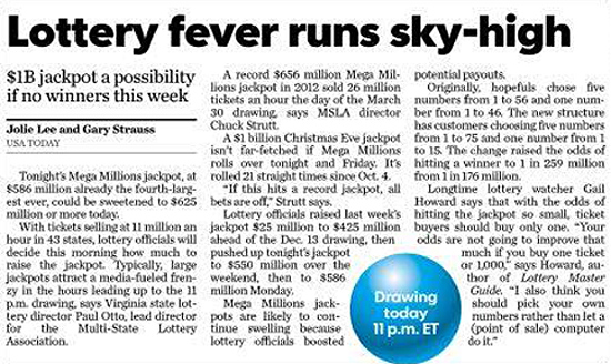 Front Page Lottery  Article of USA Today