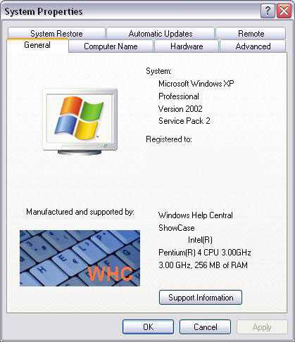 System Properties Windows XP 32-bit