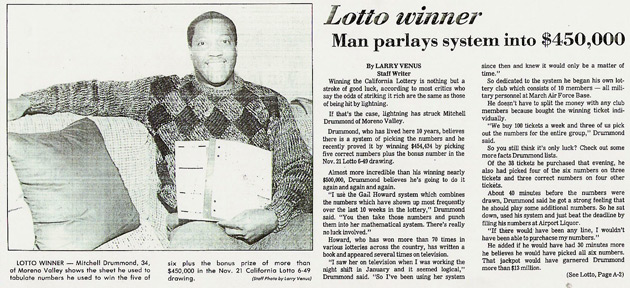 California Lotto Winner Mitchell Drummond wins California Lottery