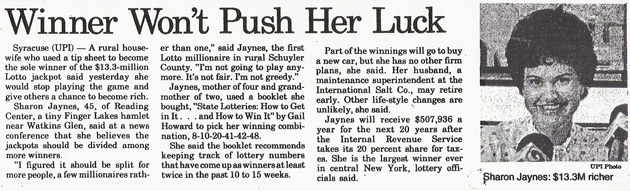 Sharon Jaynes wins New York Lotto 13 million dollar jackpot