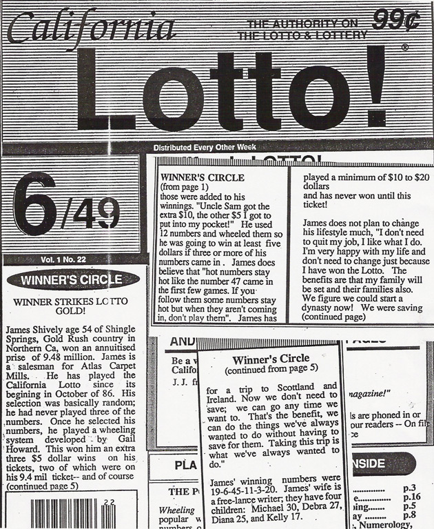 Jim Shively wins CA Lotto