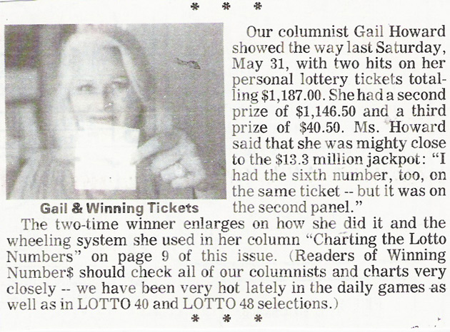 Gail Howard Wins Second Prize in NY Lotto