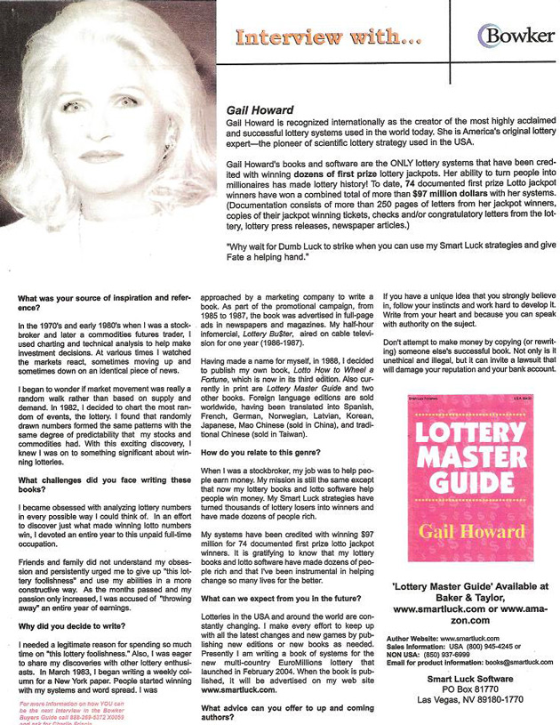 Interview with Lotto Expert Gail Howard Gail Howard Interview with Bowker