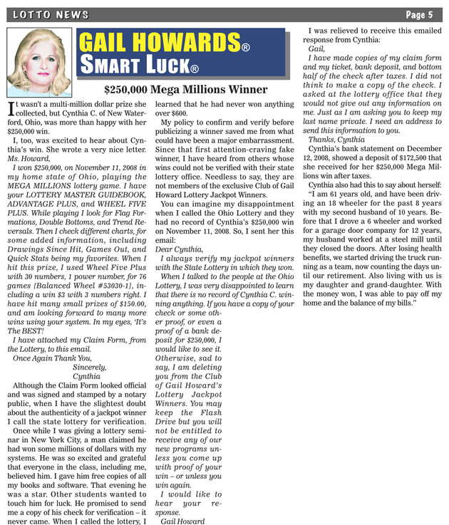 Gail Howard's Mega Millions Lotto Winner's Story $250,000 Mega Millions Winner - Lotto News Article